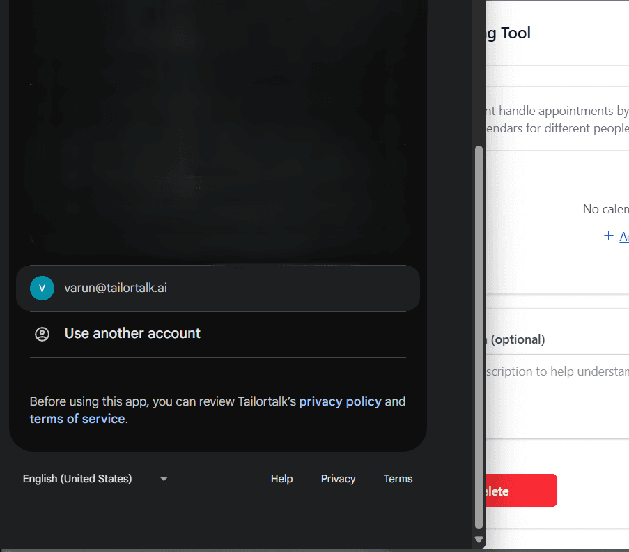 Google account selection pop-up