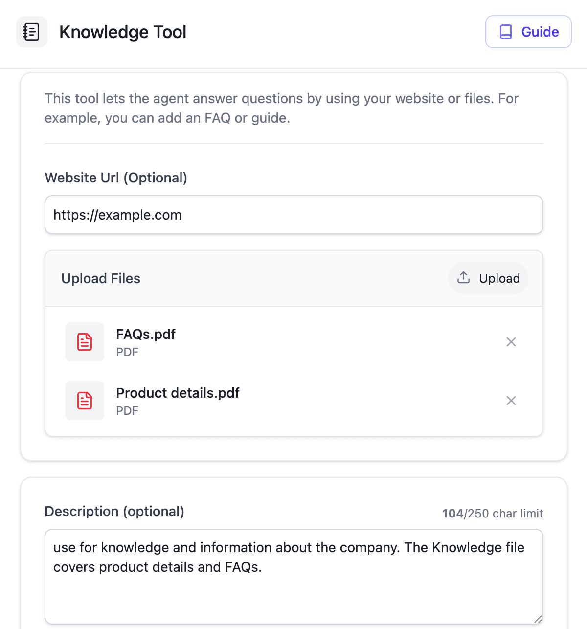 TailorTalk Agent Knowledge Tool Interface