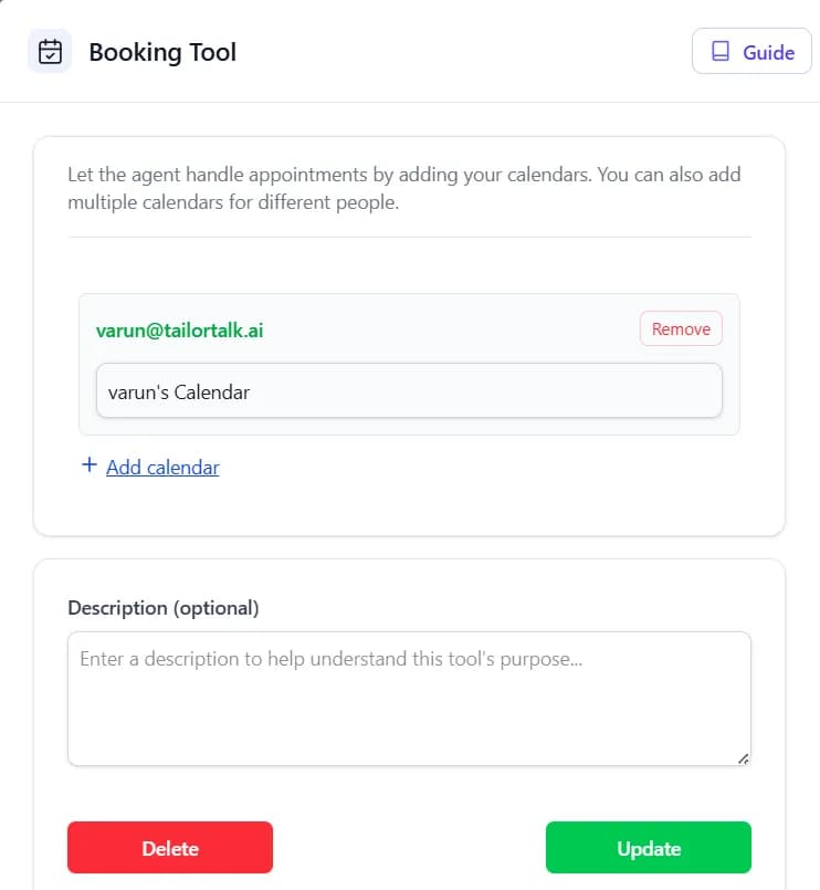 TailorTalk Agent Booking Tool Interface