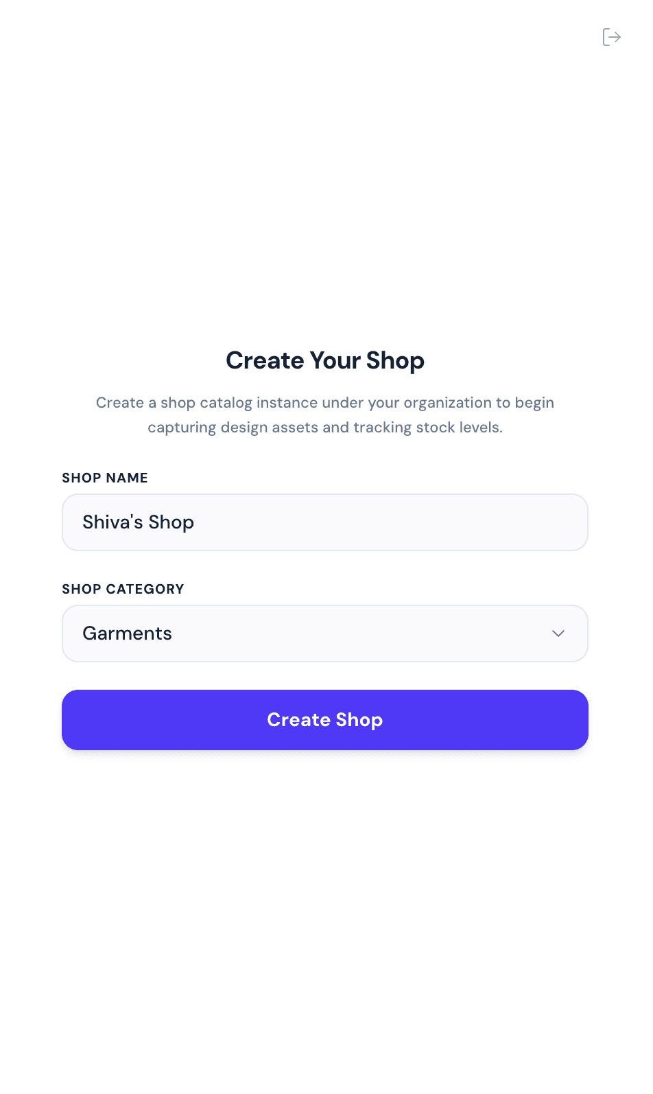 Create Your Shop form in the Catalog app