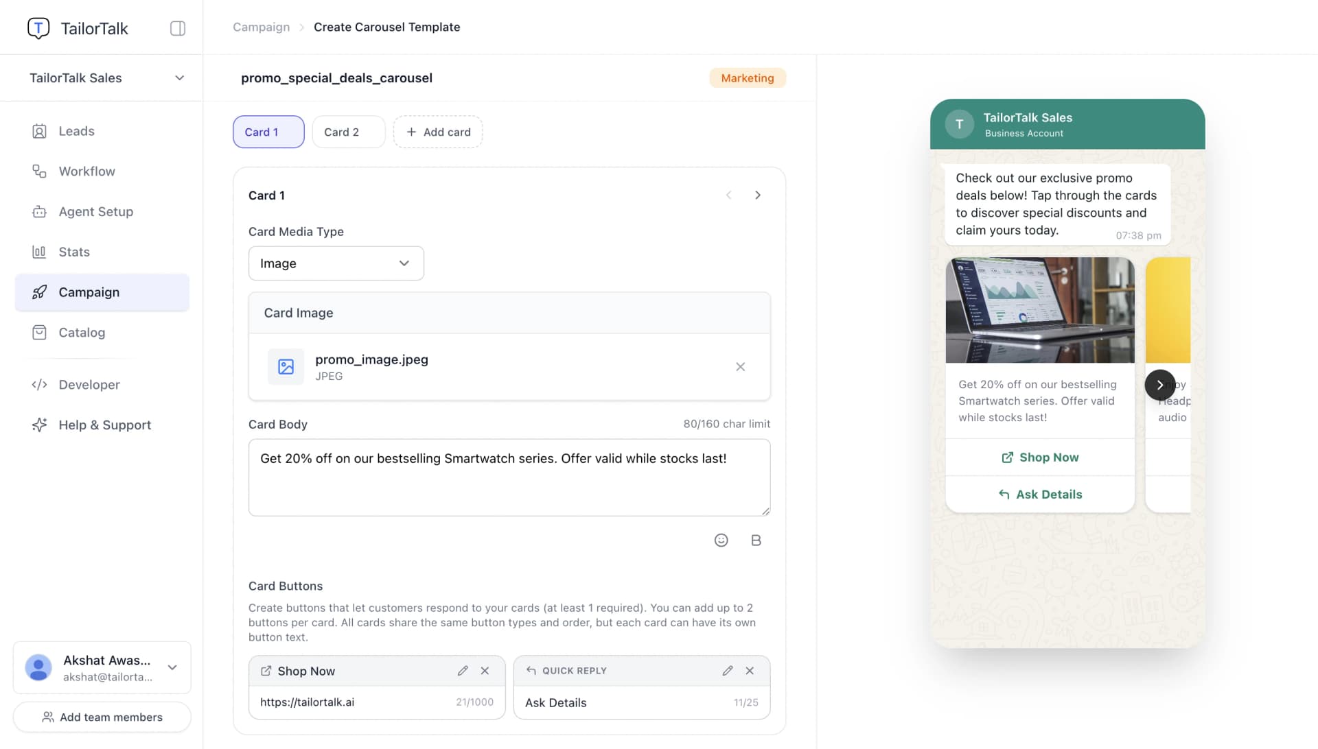 Create WhatsApp Carousel Template