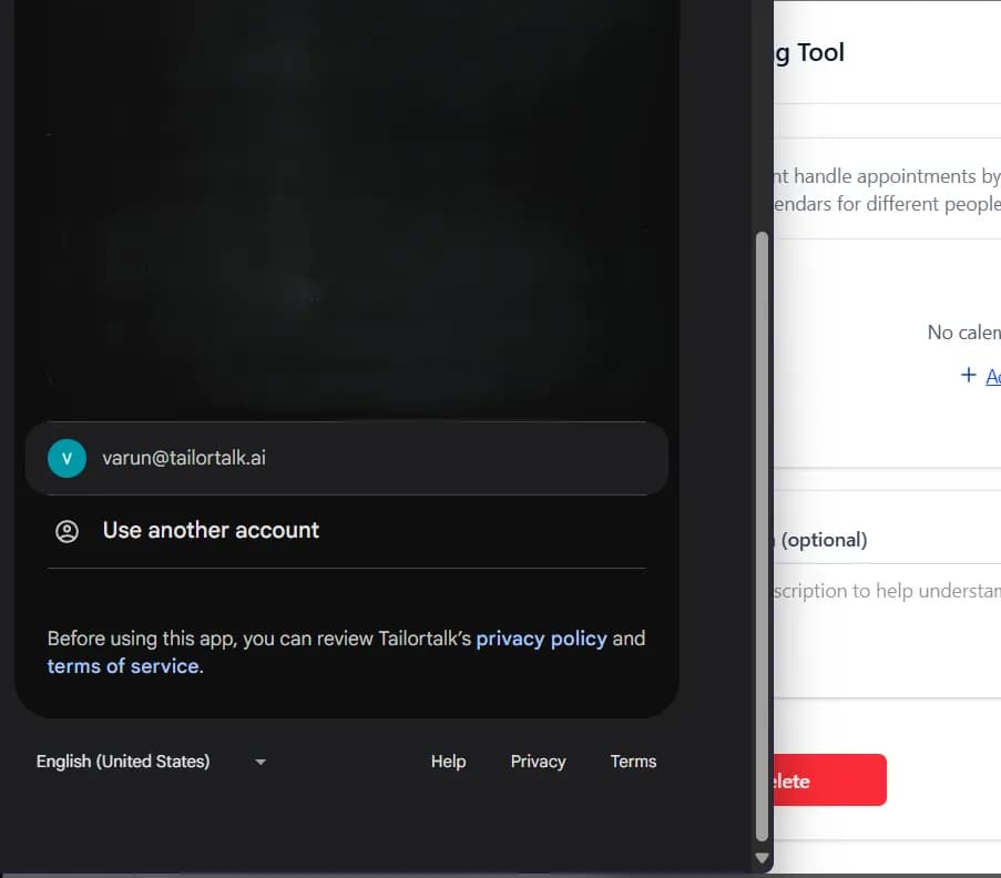 Google account selection pop-up