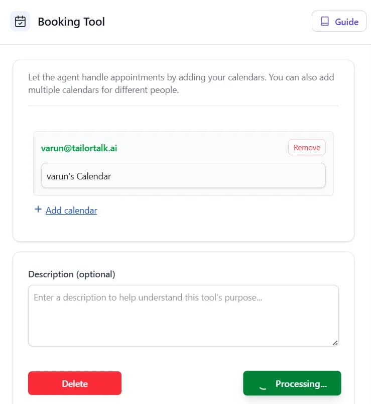 Save booking tool settings