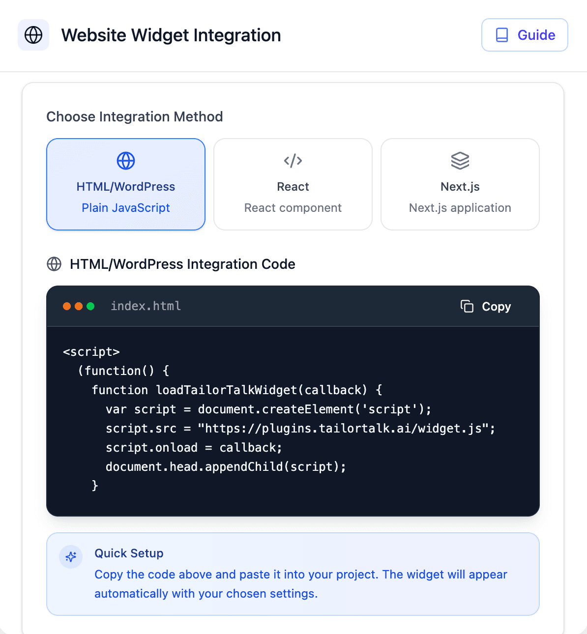 Widget code