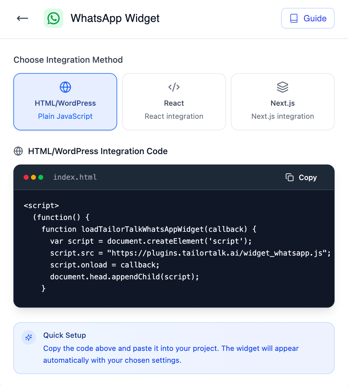 WhatsApp widget code