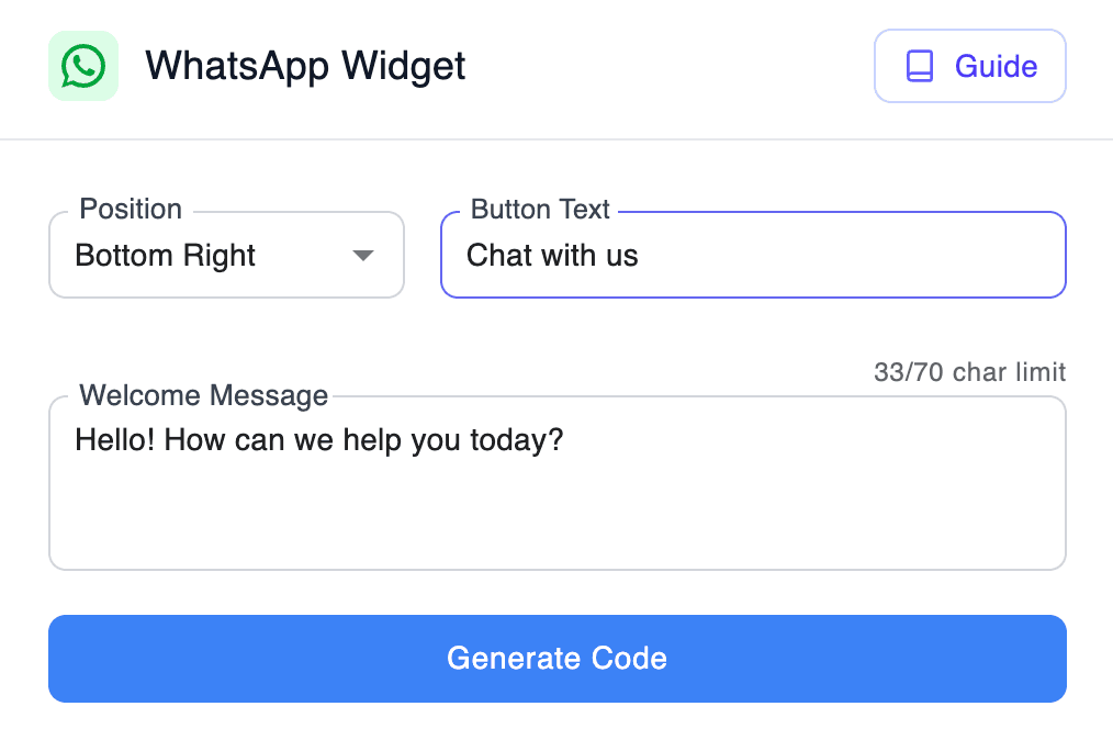 WhatsApp widget configuration