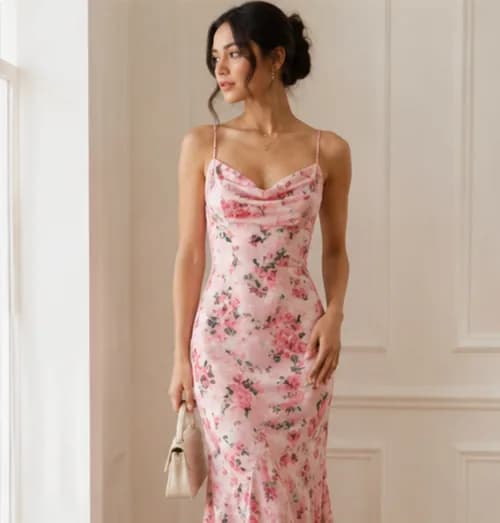 Floral slip dress in blush
