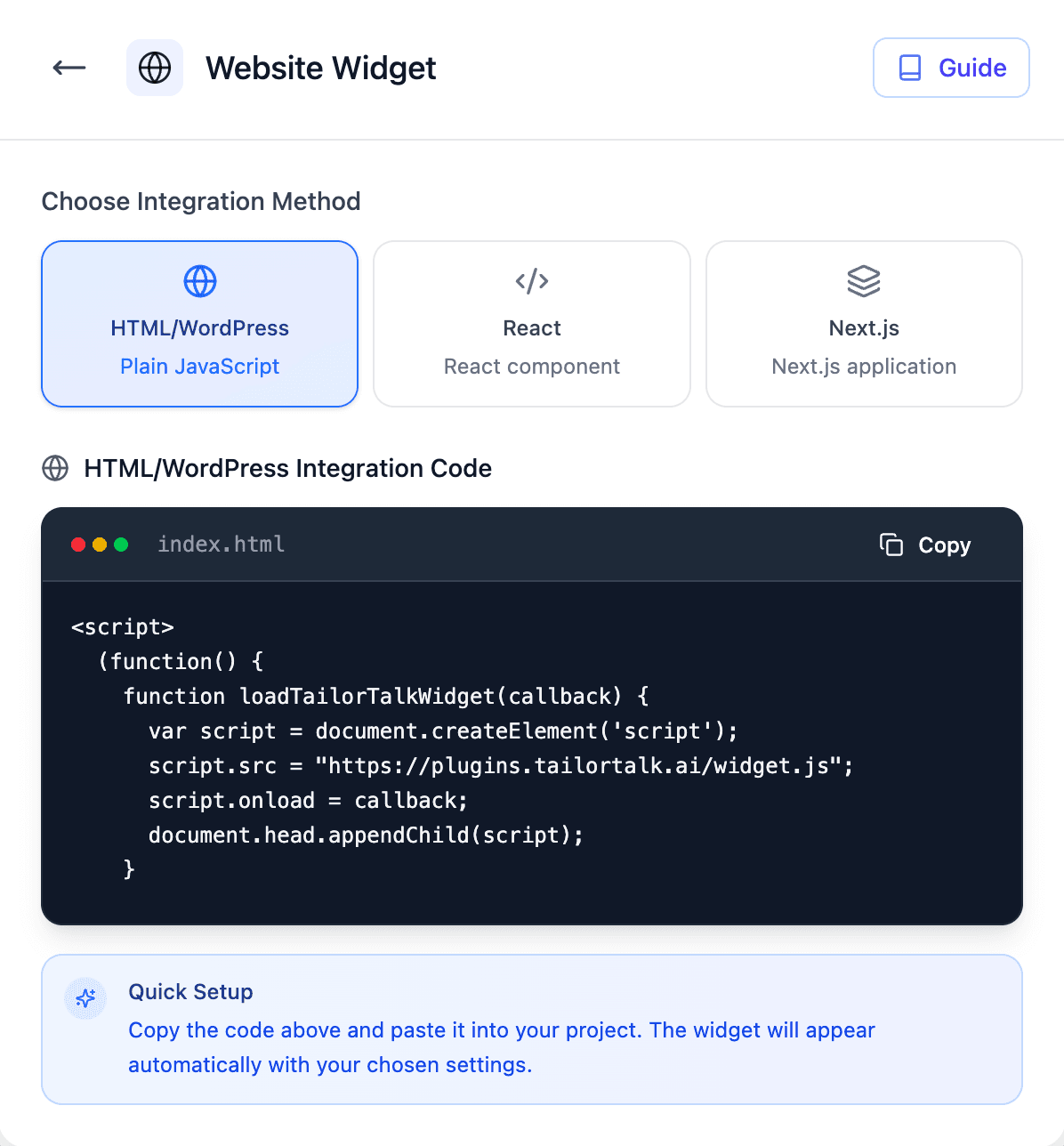 Widget code