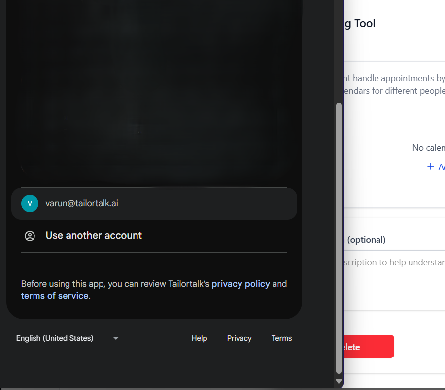 Google account selection pop-up