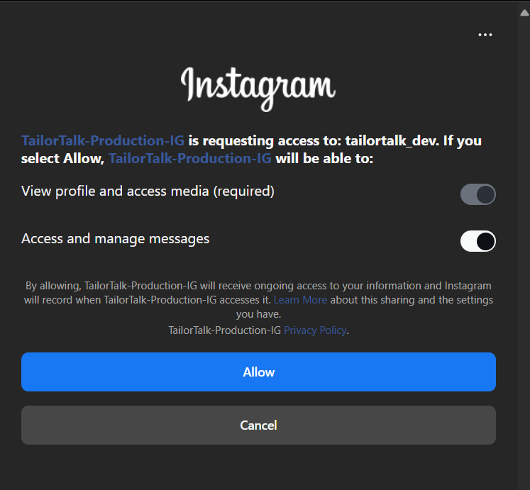Instagram Login Window