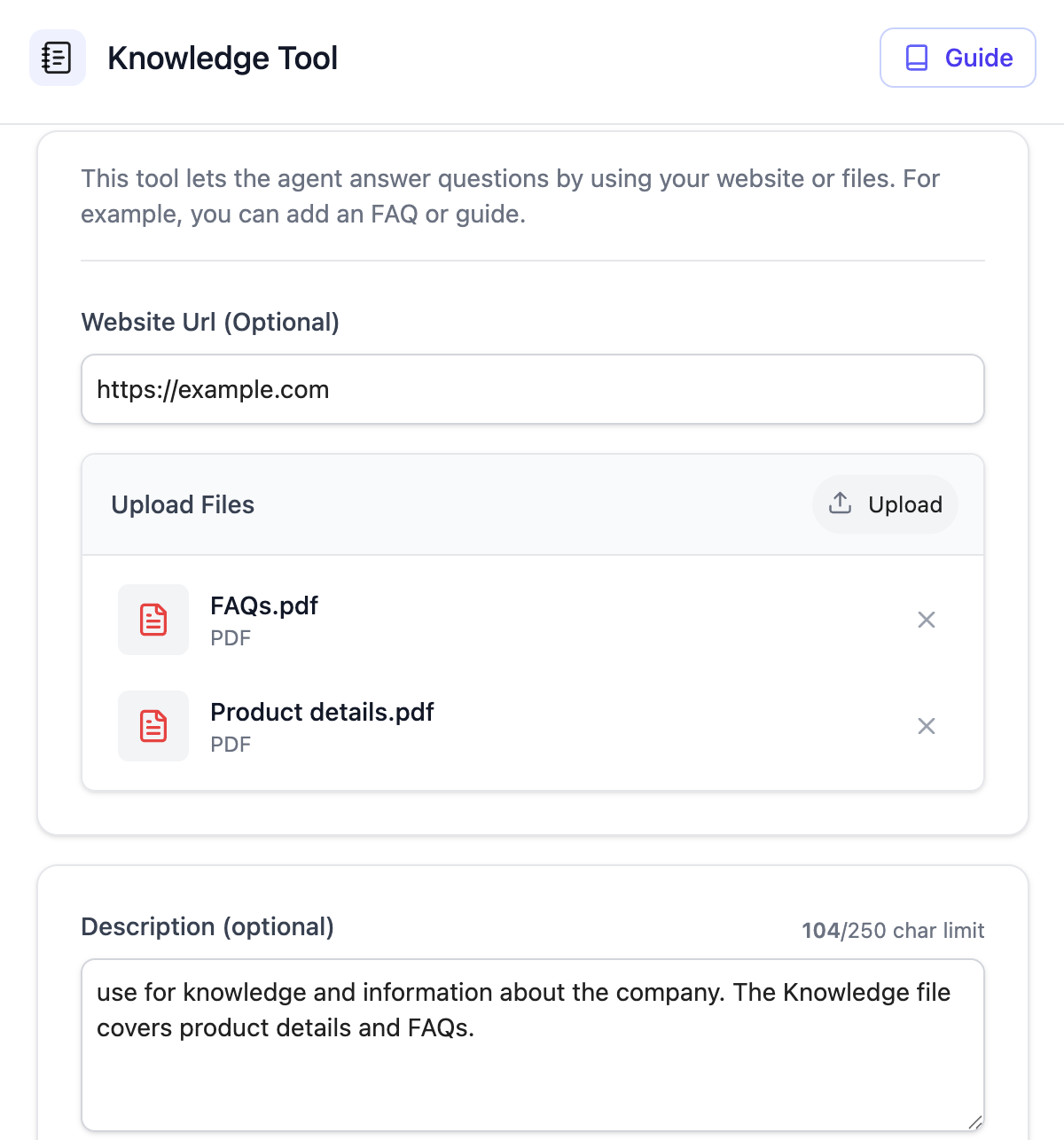 TailorTalk Agent Knowledge Tool Interface