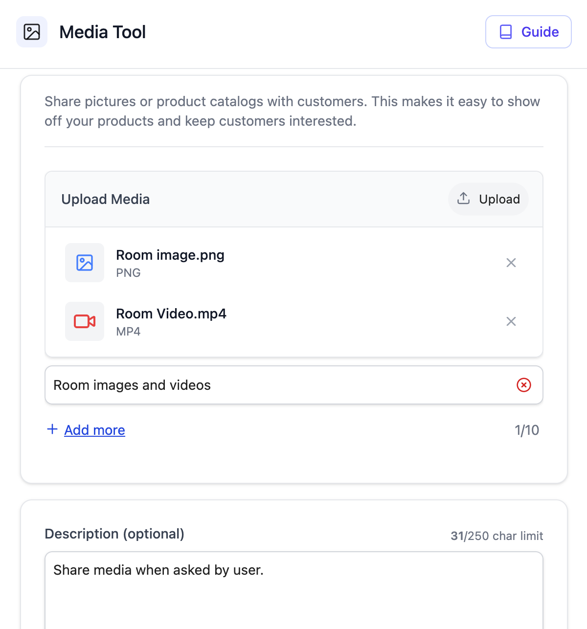 TailorTalk Agent Media Tool Interface