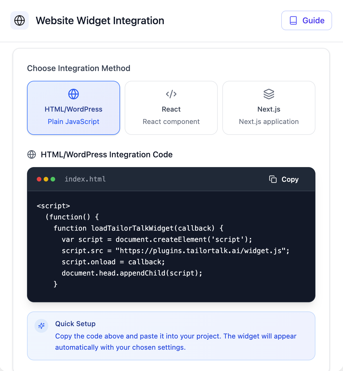 Widget code